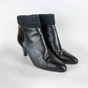 80s vintage black leather stiletto booties with quilted cuff Size 5 Boots Black Chelsea Boots 80s Leather Booties Femme Fatale 80s Rocker