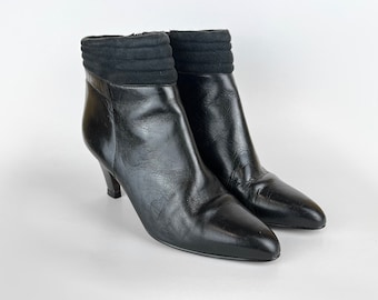 80s vintage black leather stiletto booties with quilted cuff Size 5 Boots Black Chelsea Boots 80s Leather Booties Femme Fatale 80s Rocker