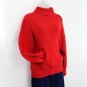 90s red ribbed turtleneck sweater with pockets, Large, Country Club, Sailing, Red Cotton Sweater, Red Sweater, Normcore VSCO 90s Aesthetic