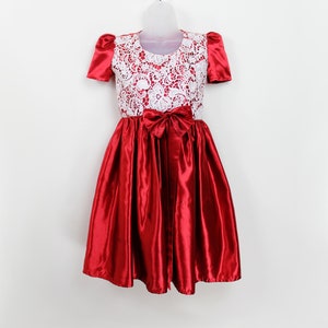 80s vintage red satin party dress with white lace bodice, Babydoll Dress SABRINA Teenage Witch, Holiday Party Christmas Party Valentines Day