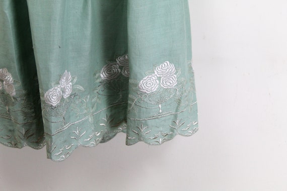 80s drop waist mint green linen midi dress with e… - image 5