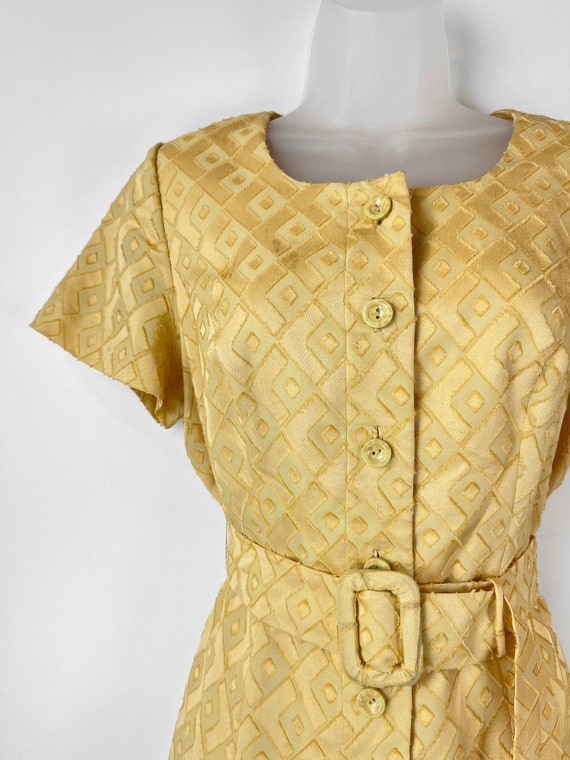 60s vintage butter yellow geometric burnout jacqu… - image 4