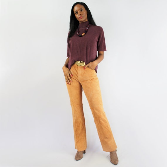 90s tan bootcut suede trousers, Size 7, Size 8, 2… - image 3