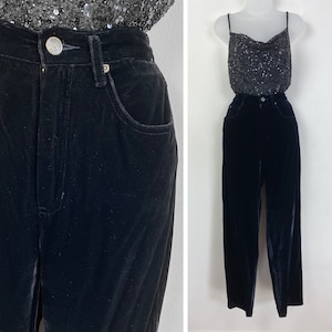 90s VINTAGE black velvet high waist pants, Size 6, 27 inch waist, Black Velvet Trousers LizWear, Dark Academia 90s Velvet 90s Aesthetic VSCO