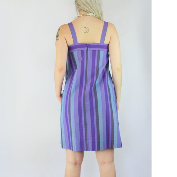 60s Vintage purple and blue striped retro smock d… - image 7