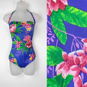 90 s vintage bleu et rose fleuri froncé maillot de bain une pièce XS petit Maillot maillot de bain vintage Swim 90 s Maillot Suit 90 s vintage Swim 1990 s