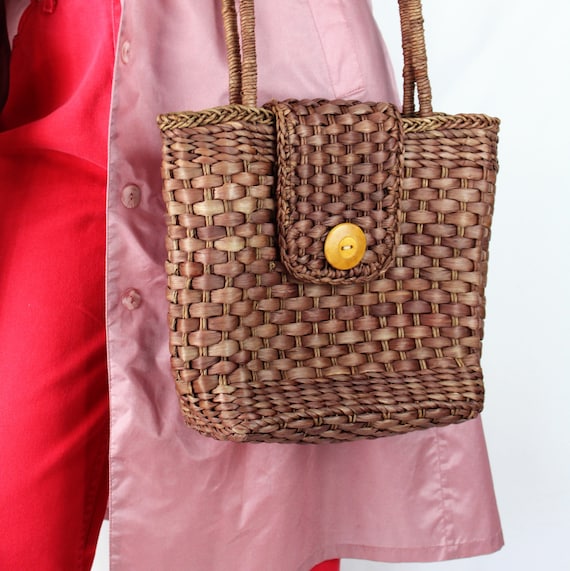 Corn husk purse, Raffia bag, Floral embroidered, Lined Woven Shoulder