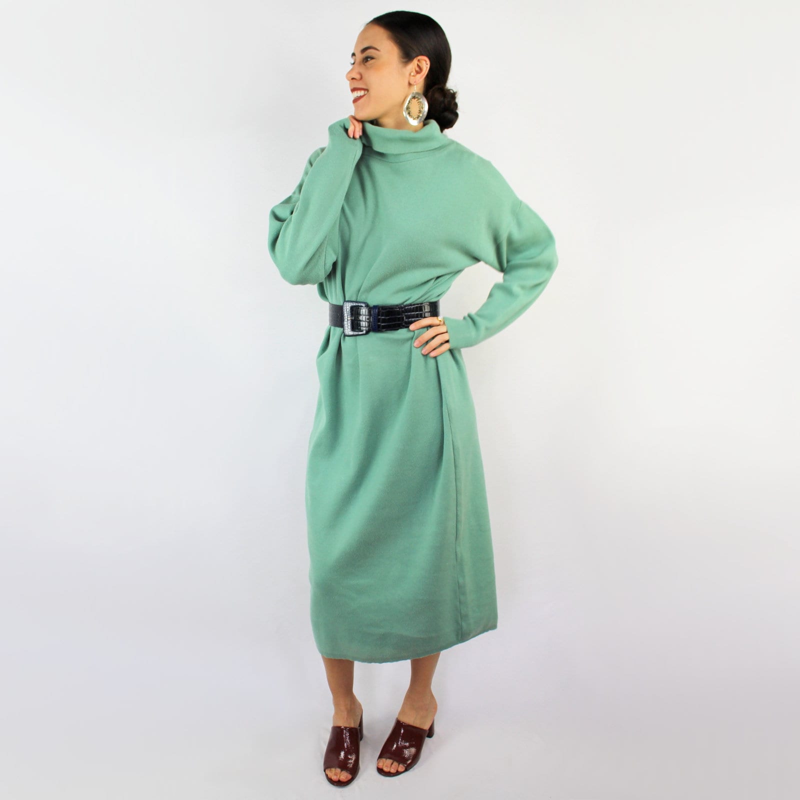 slim fit dress slacks The Emery Cowl Neck Sweater Dress in Emerald (Final Sale) Petite 39