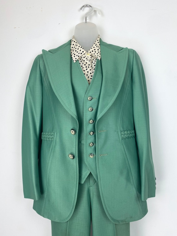 70s vintage seagreen three piece suit set with wa… - image 4
