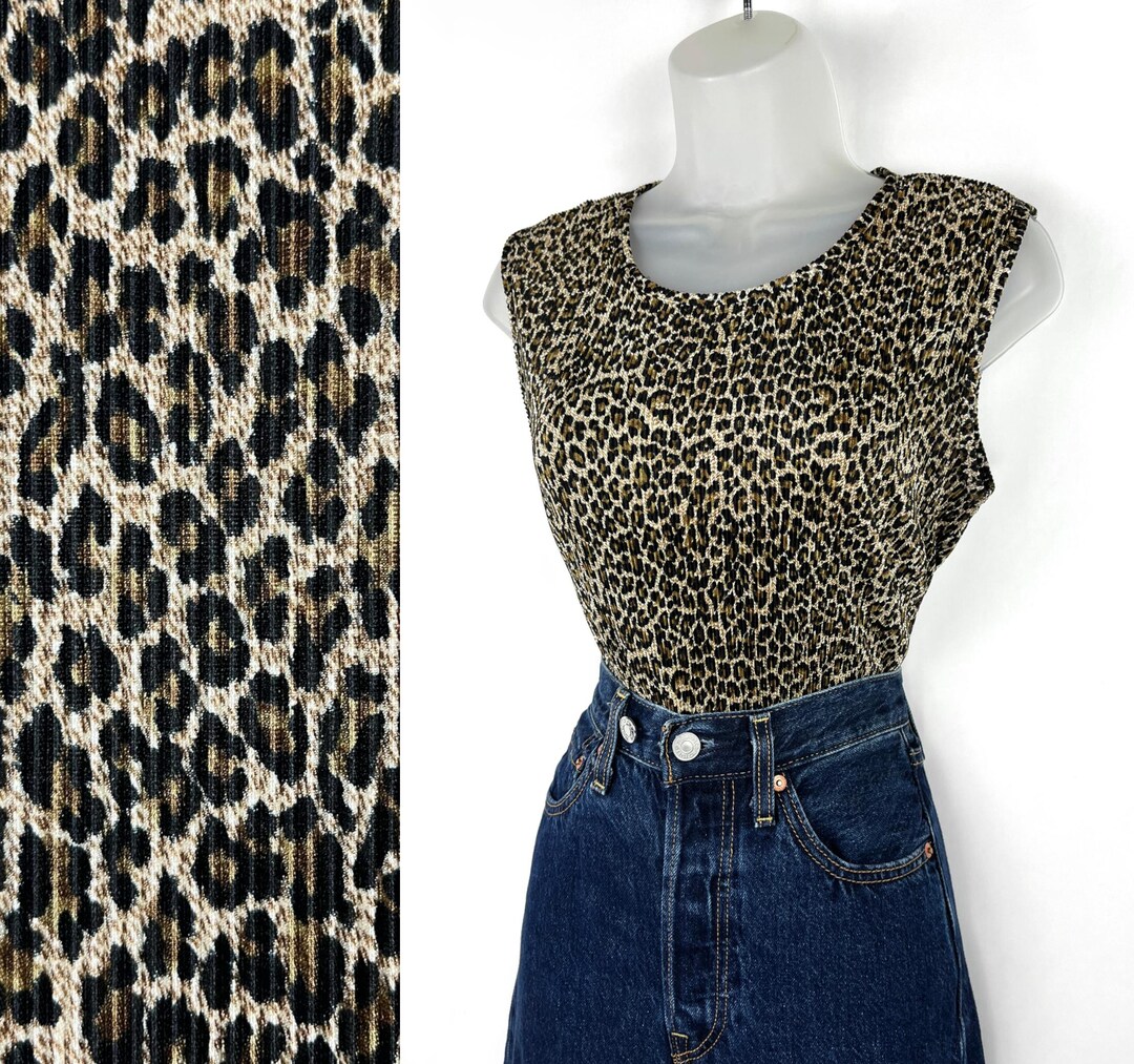 Leopard Rave Top 90s Vintage Leopard Print Plissé Sleeveless Blouse Small Medium Animal ...