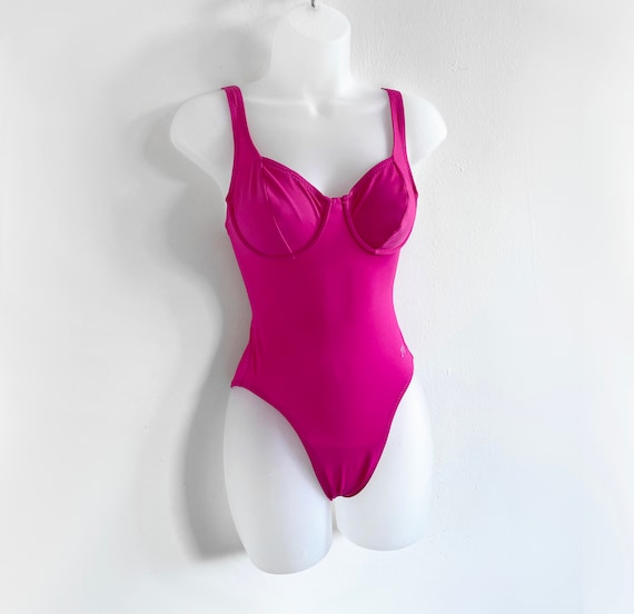 90s vintage hot pink sporty one piece swimsuit wi… - image 1