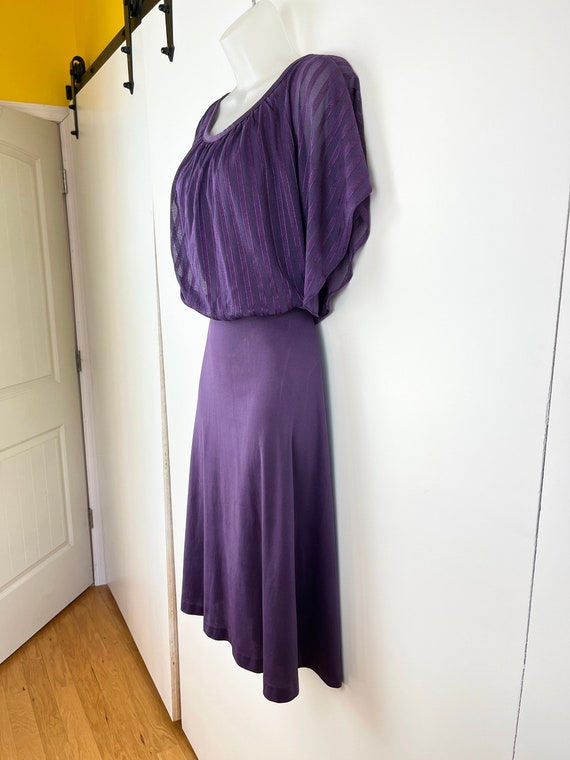 70s vintage plum purple sheer cap sleeve overlay midi… Gem