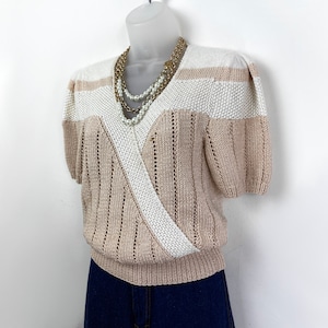 80s Vintage beige and white angora puff sleeve sweater Small Medium, Angora Sweater Statement Sweater Cottagecore 80s Clothing 90s Aesthetic