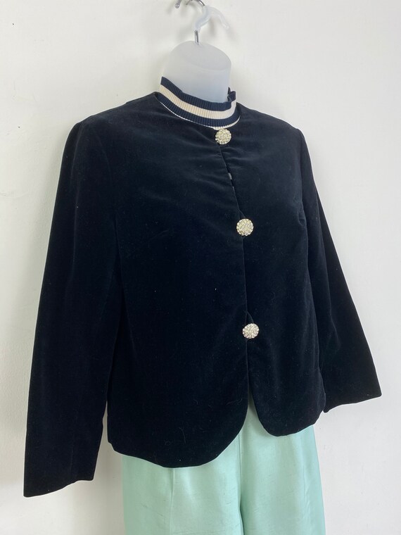 60s black velvet cropped jacket with rhinestones,… - image 6