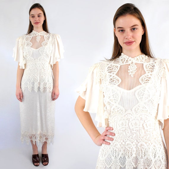 90s Silk Wedding Dress, 20s style jacquard silk an