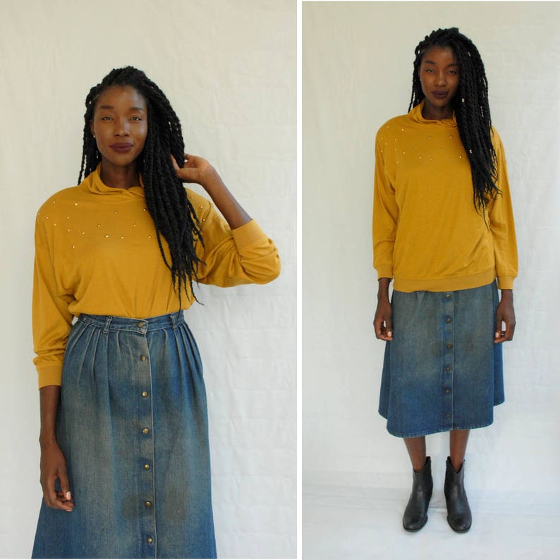 90s Marigold knit pullover, Mustard Dolman Sleeve, Large, Goldenrod Yellow, Slouchy Mustard Sweatshirt, 90s Knitwear, 90s Aesthetic VSCO image 3