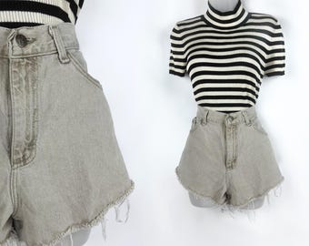 90s vintage light sand beige high waist frayed cutoff shorts 33 Inch Waist Size 14 Outfit for Festival Plus Size Daisy Dukes Country Western