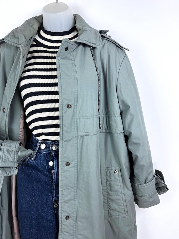 80s Vintage Light Slate Blue Puffer Trench Coat by Etienne Aigner