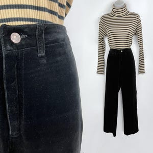 90s vintage black velvet high waist straight leg trousers by Sasson 30 inch waist Black Velvet Pants Dark Academia 90s Velvet 90s Aesthetic