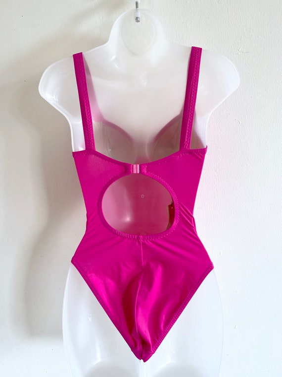 90s vintage hot pink sporty one piece swimsuit wi… - image 7