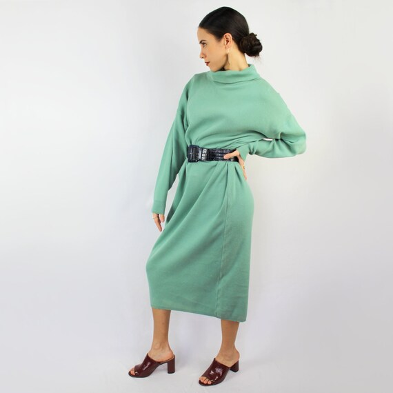 80s VINTAGE seafoam green cowlneck sweaterdress, … - image 3