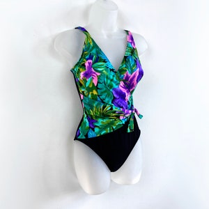 90 s vintage noir et imprimé floral colorblock wrap maillot de bain une pièce Taille 10 Medium 90 s vintage Swim Figure Slimming 90 s Floral Swimsuit