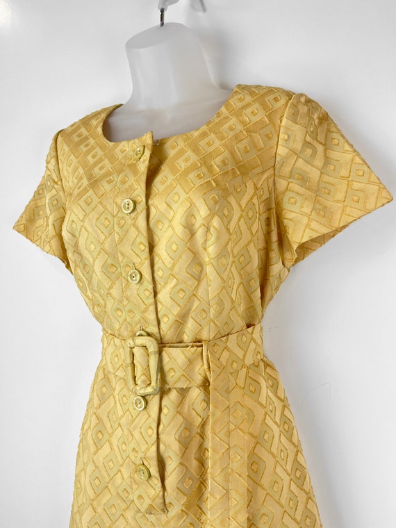 60s vintage butter yellow geometric burnout jacqu… - image 5