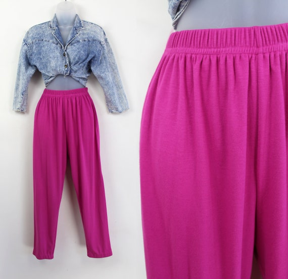 90s hot pink fuchsia tapered knit easy pants, Sma… - image 1