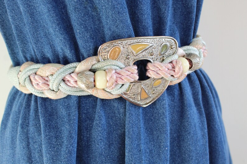 80s Vintage Rope Belt Pastel Rope Belt With Silver Etsy