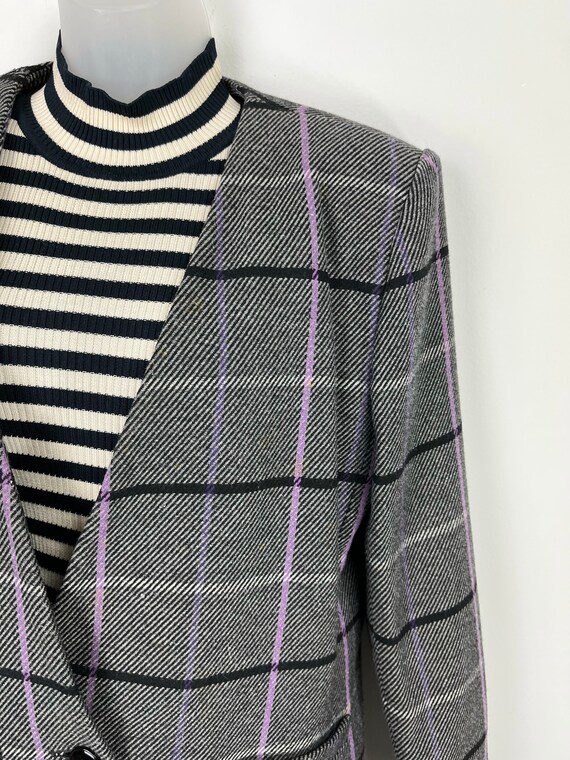 90s vintage gray and purple plaid blazer, Size 10… - image 4