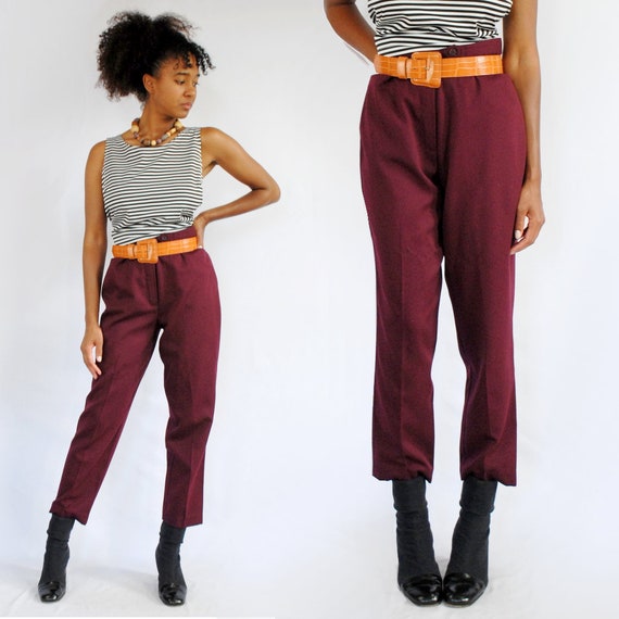 burgundy cropped trousers