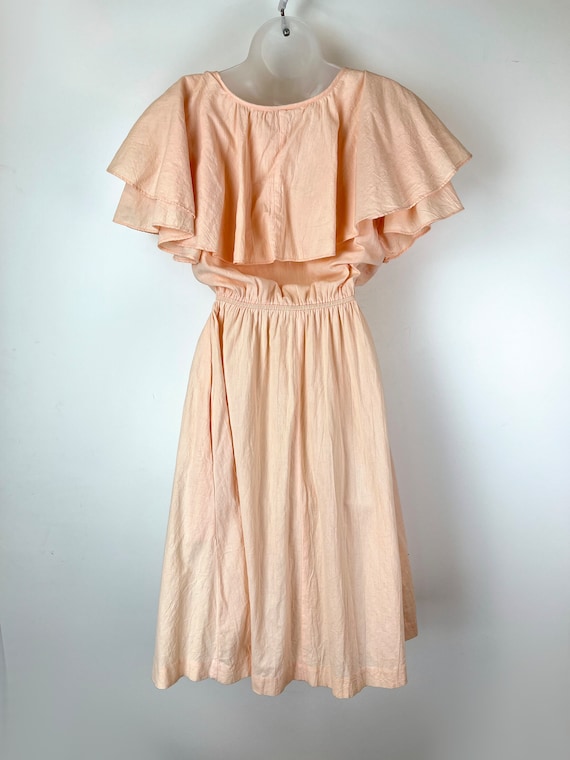 90s vintage pale peach pink ruffle flutter sleeve… - image 7