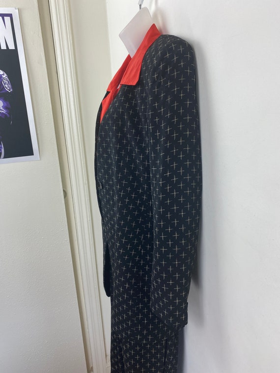 90s vintage black and ecru cross print pant suit … - image 6