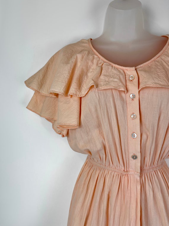 90s vintage pale peach pink ruffle flutter sleeve… - image 4