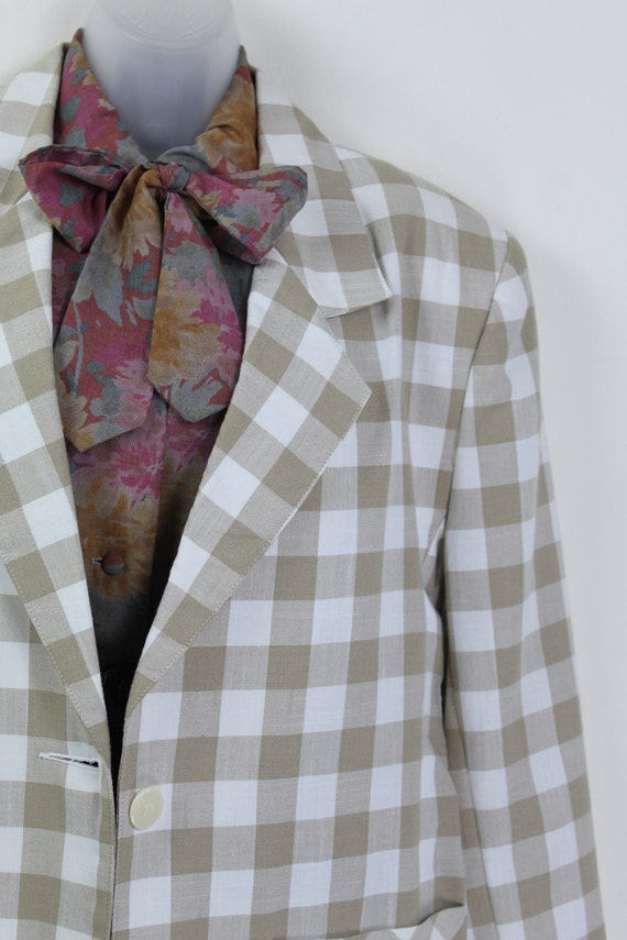 90s vintage beige and white box plaid blazer, Siz… - image 4