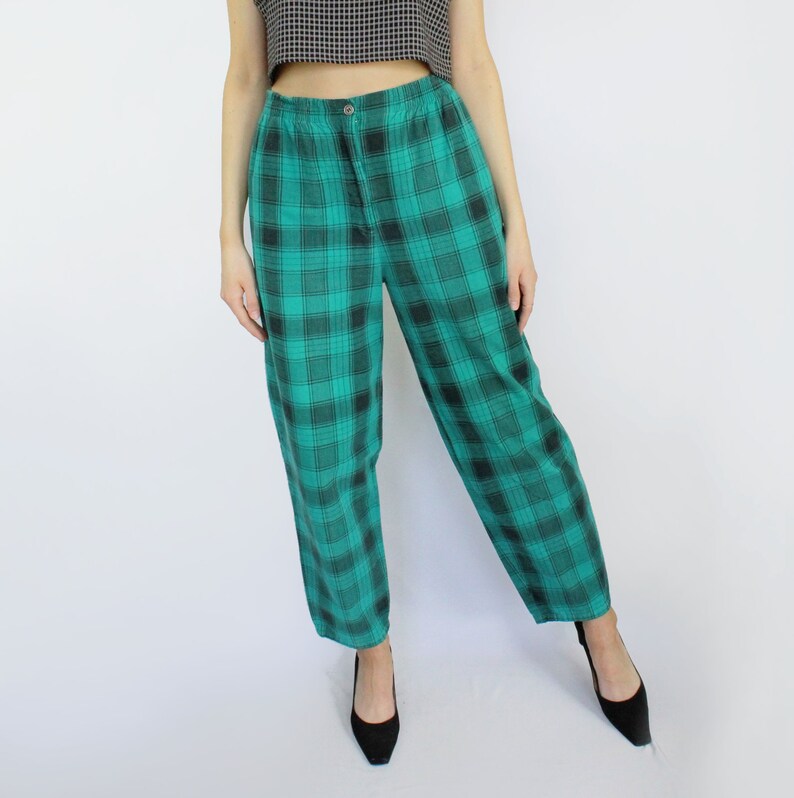 teal plaid pants