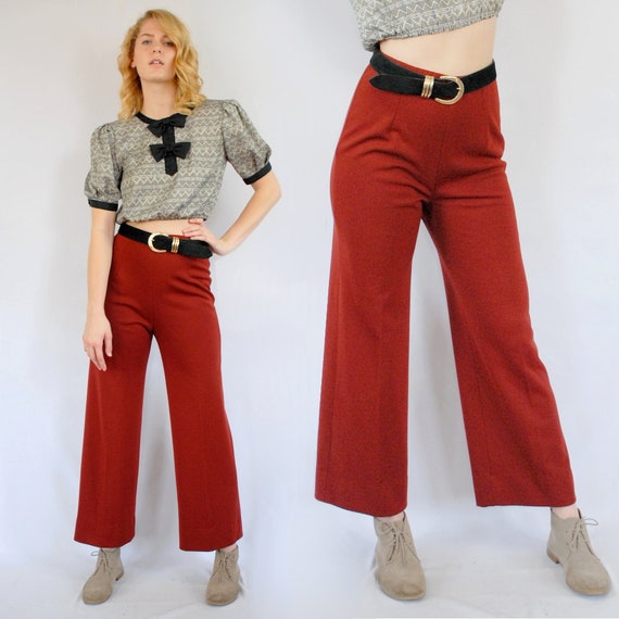 red flare trousers