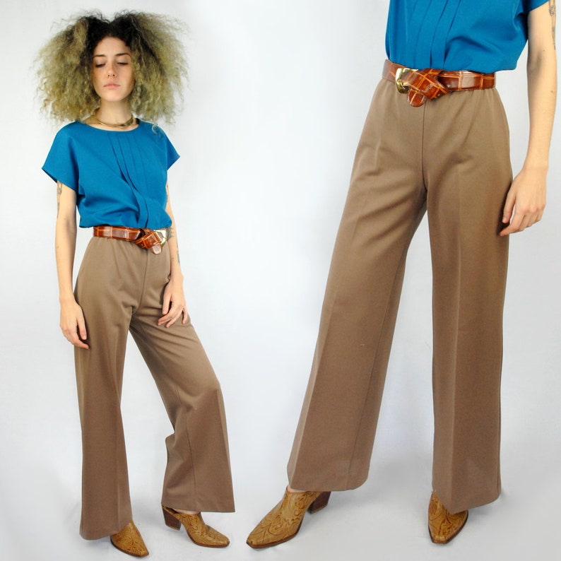 70s Beige Wide Leg Flared Trousers Size XS 22 Inch Waist - Etsy