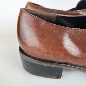 90s vintage brown woven leather Oxfords with buckle Size 7.5 Shoe Brown Woven Loafers Buckle Oxfords Light Academia Collegiate Pilgrim Shoes image 4