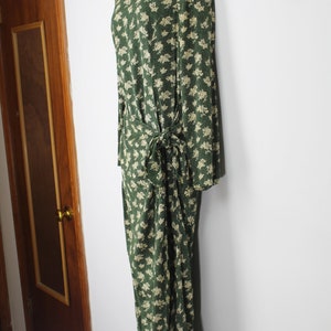 90s vintage green floral drop waist dress with side tie, Small Medium, Floral Wrap Dress, Holiday Party, Christmas Dress, Spring Green image 2