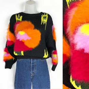 80s vintage acrylic and Angora slouchy Sheila Raymond sweater Medium 80s Angora Sweater Mob Wife Aesthetic 80s Mafia Chic Colorful Jumper