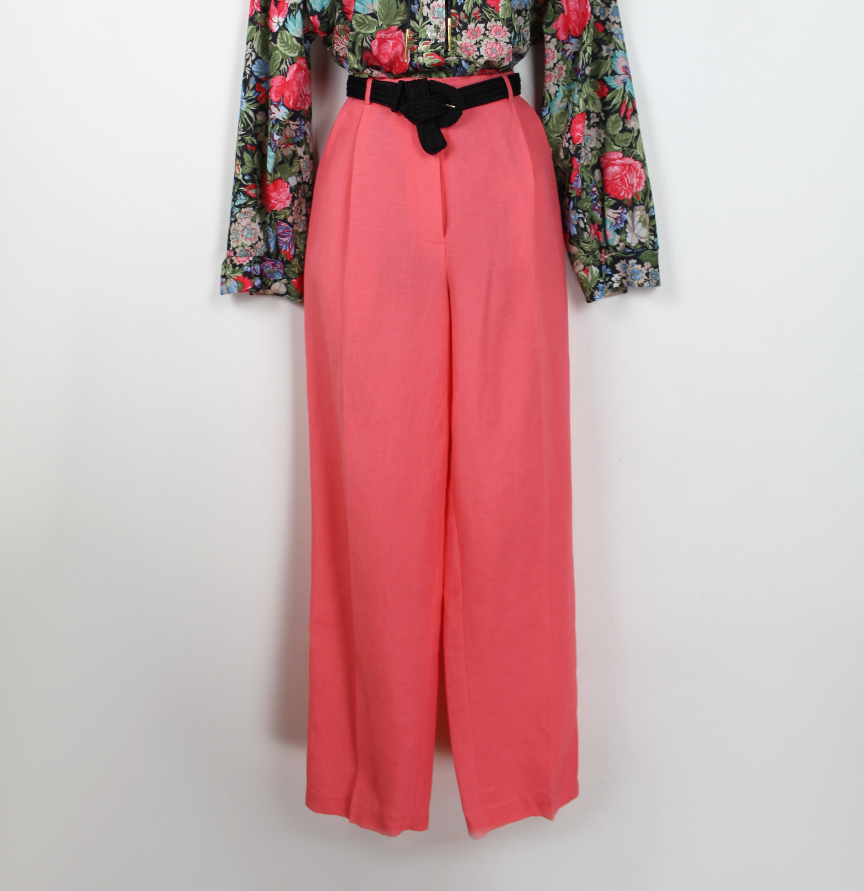 90s Papaya Orange Pink Tapered High Waist Linen Trousers