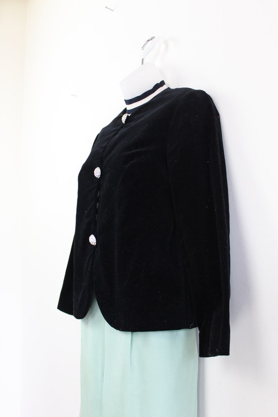 60s black velvet cropped jacket with rhinestones,… - image 4