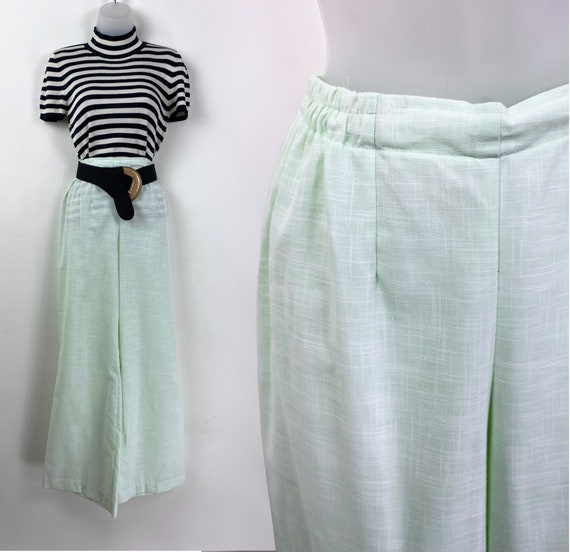 70s vintage pale celadon green wide leg trousers,… - image 1