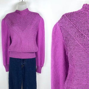 80s vintage orchid purple high neck angora blend sweater Small Medium Sweater Girl 50s Red Angora Sweater Sabrina the Teenage Witch 1980s