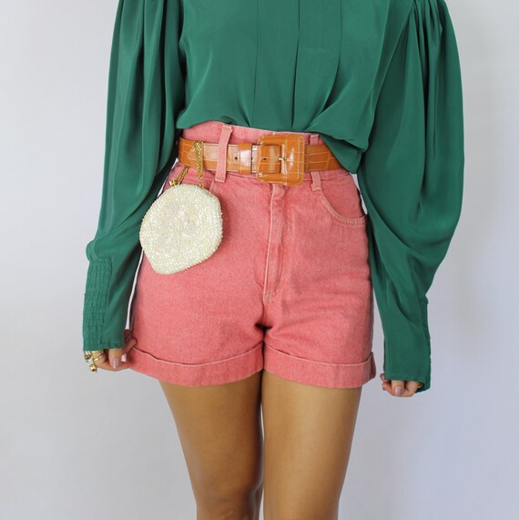 90s pink denim ultra high waist shorts PETITE, 26
