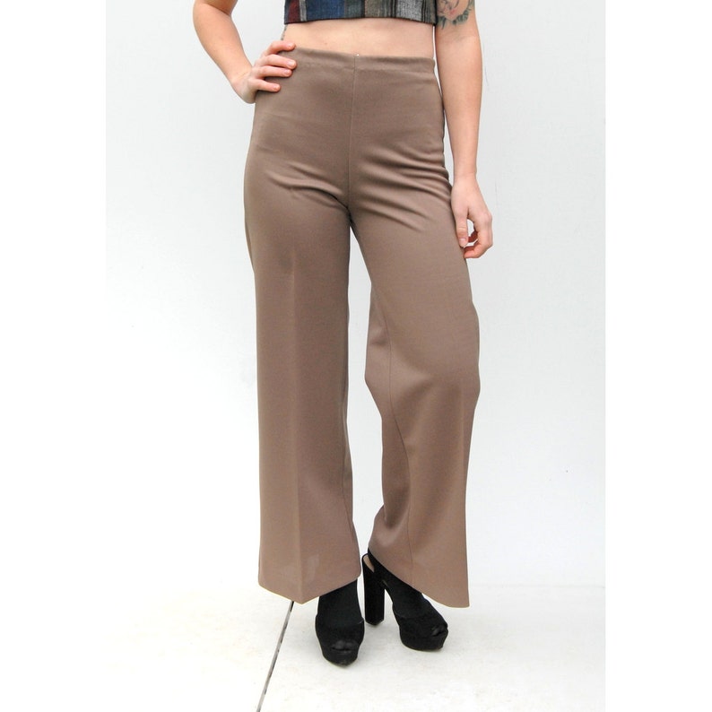 70s Beige Wide Leg Flared Trousers Size XS 22 Inch Waist - Etsy