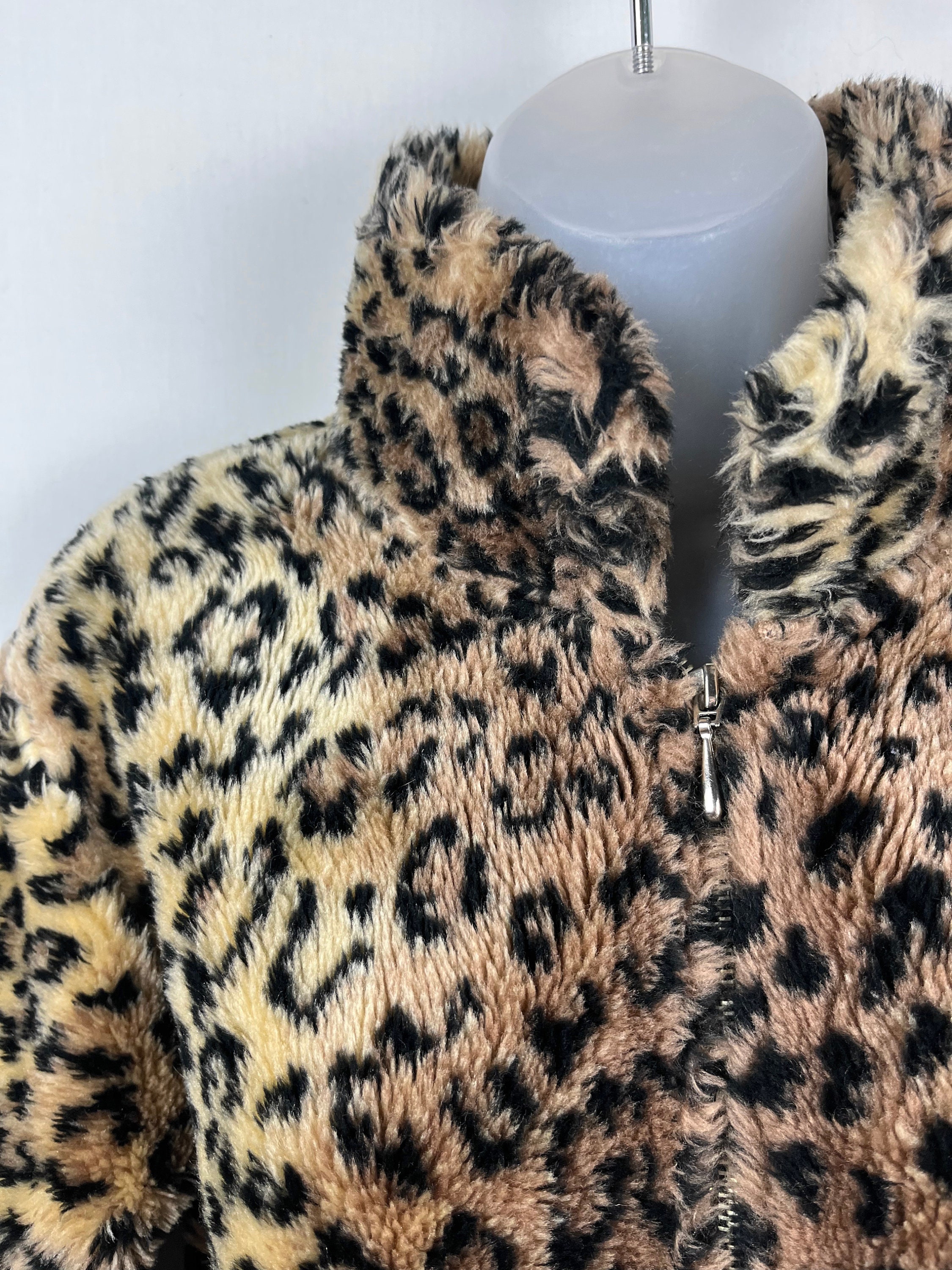90s Vintage Leopard Print Faux Fur Coat Medium VEGAN Fur Coat