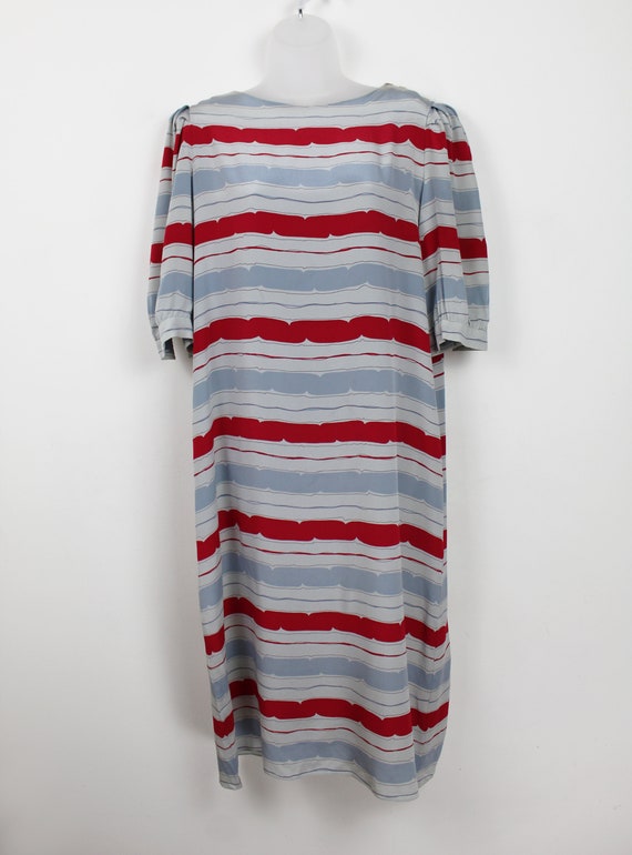 90s Vintage grey and red striped silk shift midi … - image 9