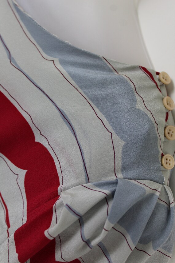 90s Vintage grey and red striped silk shift midi … - image 4